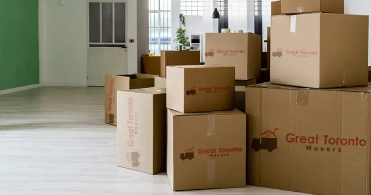 Expert packing solutions by Great Toronto Movers. A living room packed in boxes, ready for relocation.